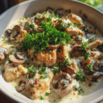 30 minute high protein creamy chicken mushroom skillet
