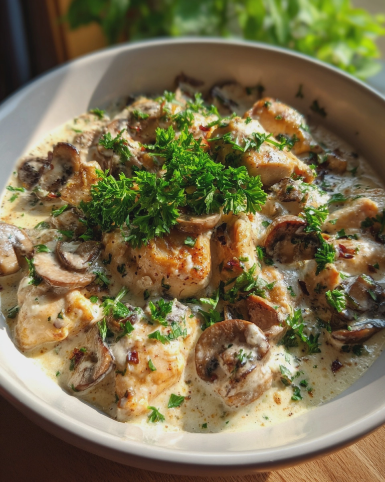 30 minute high protein creamy chicken mushroom skillet