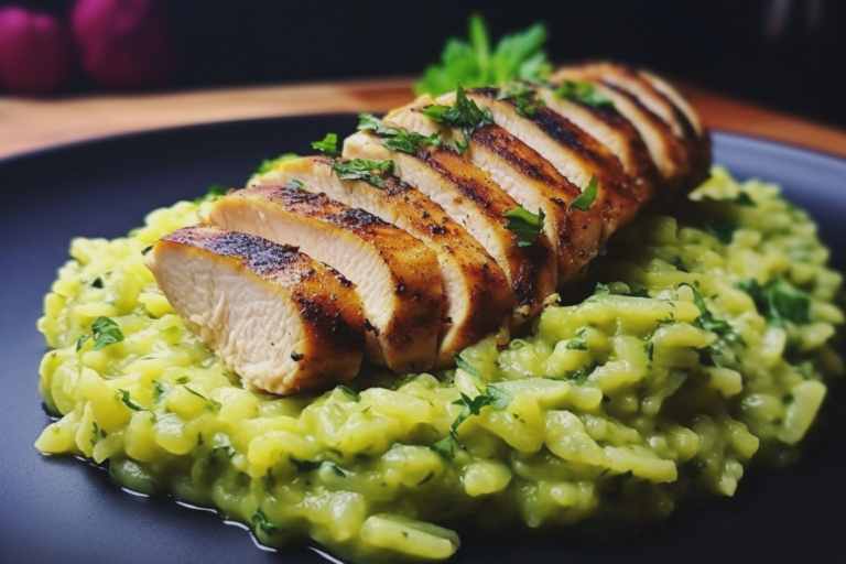 high protein pesto chicken orzo bake easy dinner